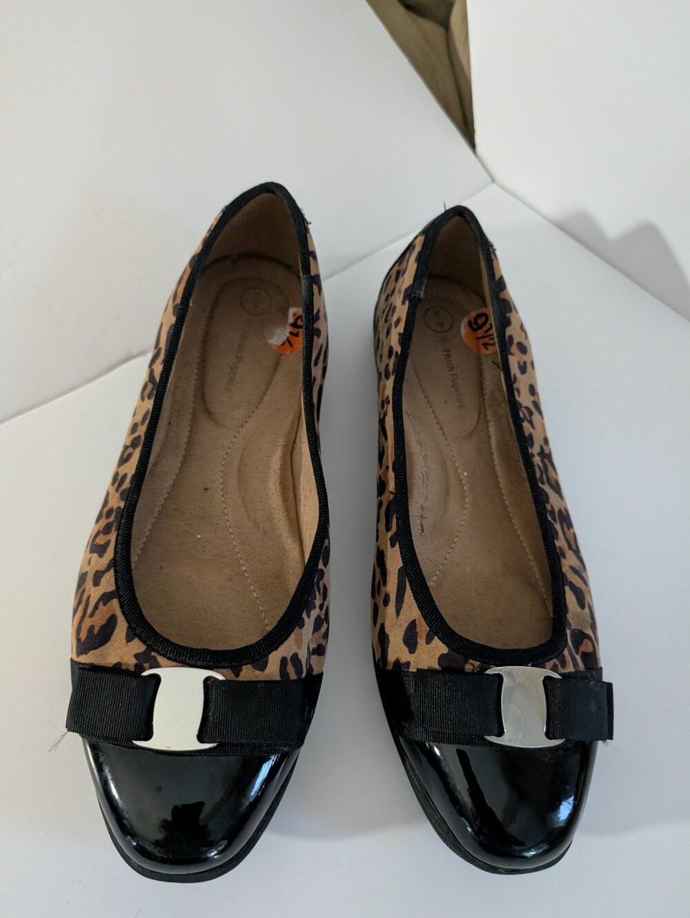 Leopard Print Ballet Flats with Black Patent Trim